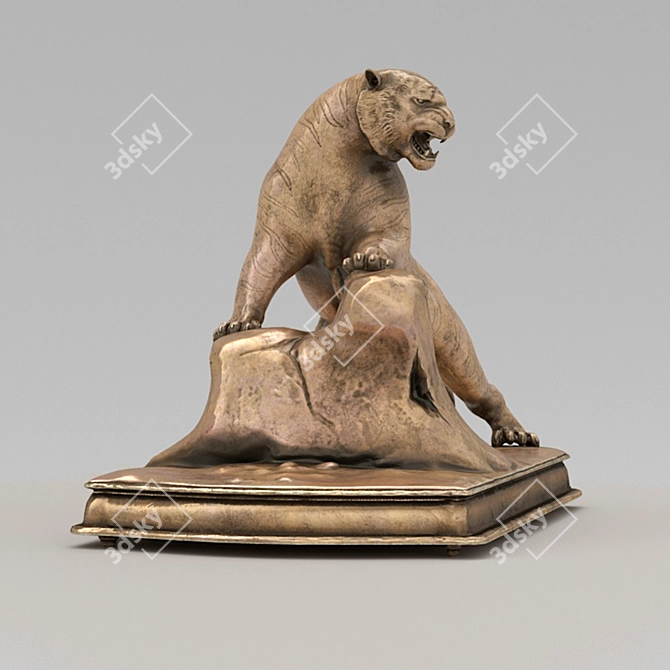 Bronze Roaring Tiger Sculpture 3D model image 3