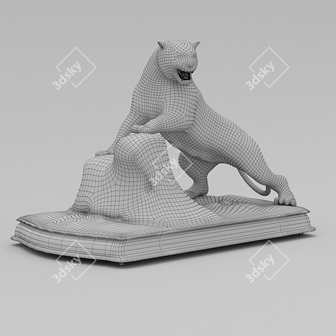 Bronze Roaring Tiger Sculpture 3D model image 4