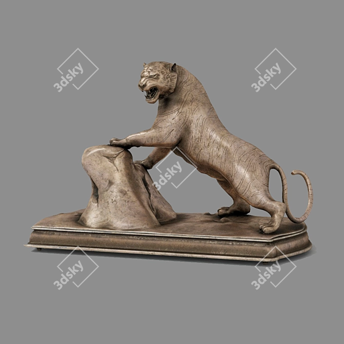 Bronze Roaring Tiger Sculpture 3D model image 7