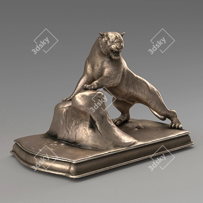 Bronze Roaring Tiger Sculpture 3D model image 9