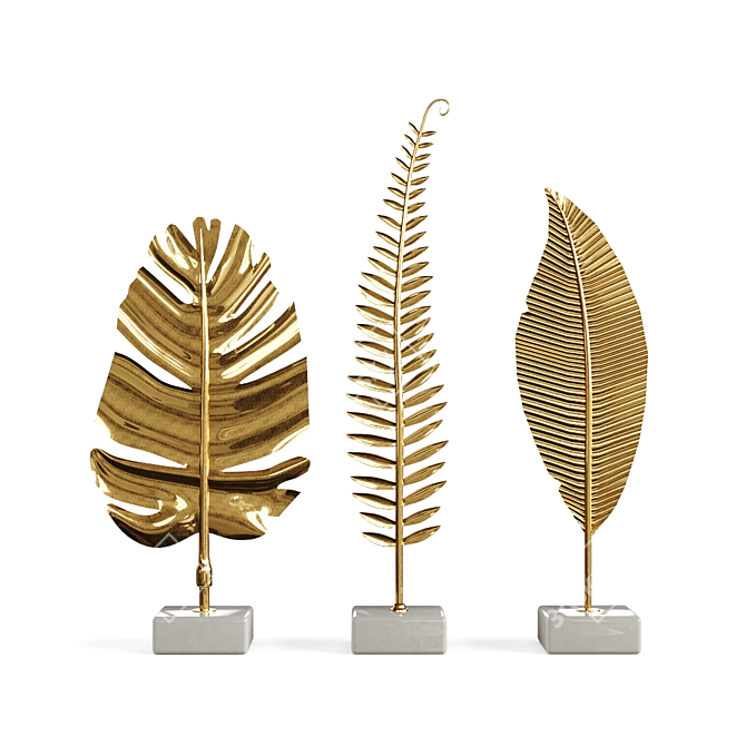 Luxurious Golden Leaf Decoration Set 3D model image 1