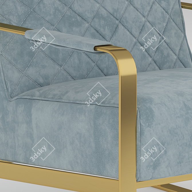 Golden Steel Gray Fabric Armchair 3D model image 2