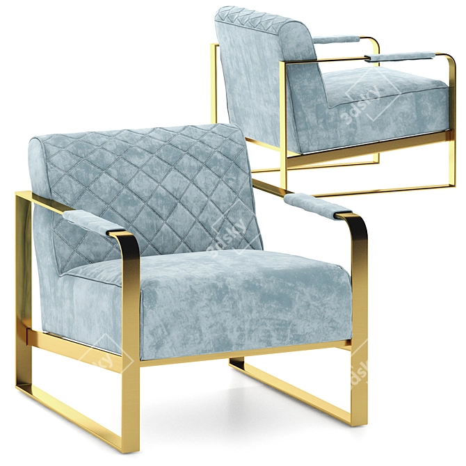 Golden Steel Gray Fabric Armchair 3D model image 5