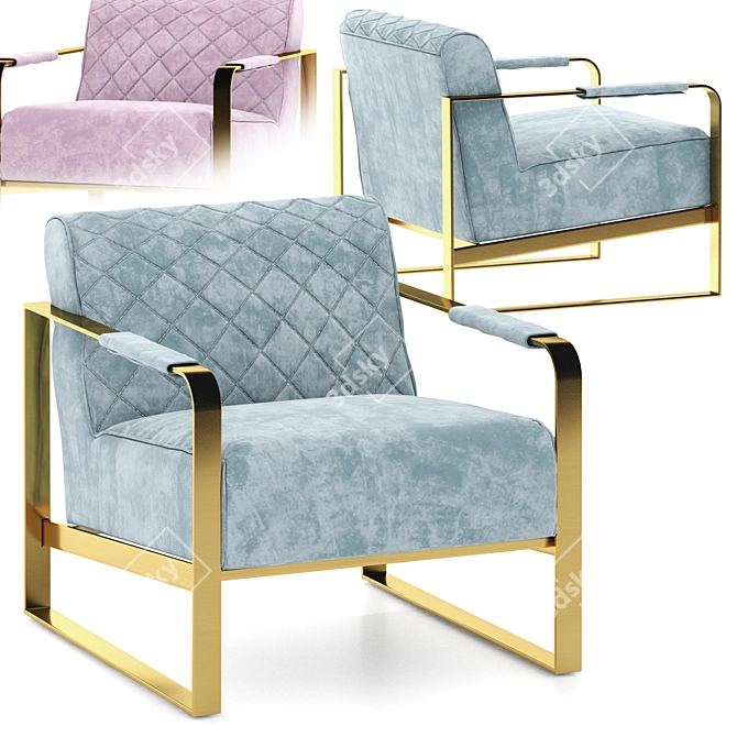 Golden Steel Gray Fabric Armchair 3D model image 6