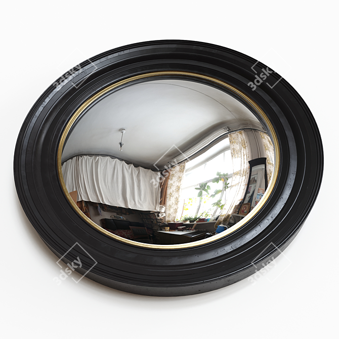 Elegant Black & Gold Convex Mirror 3D model image 3