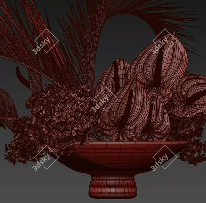 Vibrant Orange Anthurium Clay Vase 3D model image 4