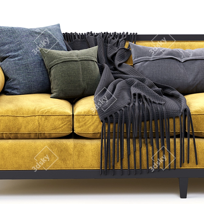 Natural Wood Banded Sofa 3D model image 2