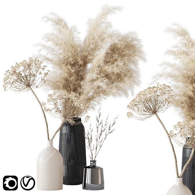 Elegant Dry Bouquet: Ceramic, Metal, Wood Vase 3D model image 1