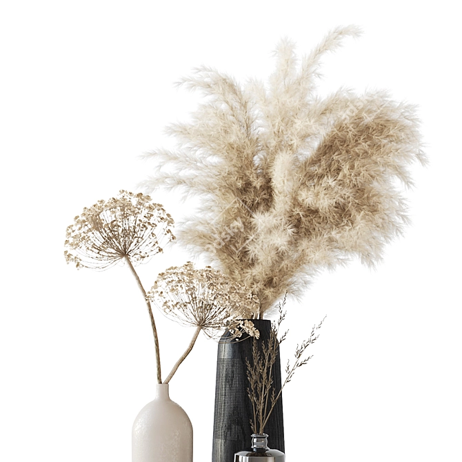 Elegant Dry Bouquet: Ceramic, Metal, Wood Vase 3D model image 2