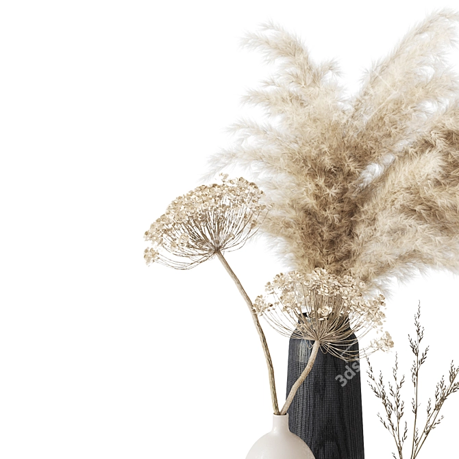 Elegant Dry Bouquet: Ceramic, Metal, Wood Vase 3D model image 3