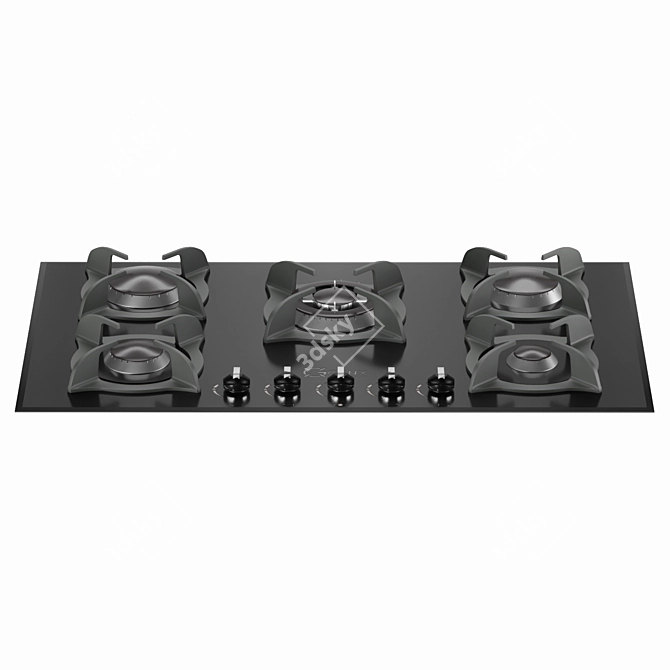 Genx 5 Burner Stove: Sleek Glass-Cast Iron Design 3D model image 1