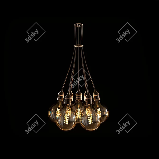 Loft Style 7-Light Edison LED Ceiling Lamp 3D model image 1