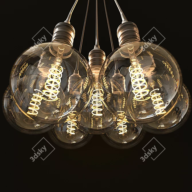 Loft Style 7-Light Edison LED Ceiling Lamp 3D model image 2