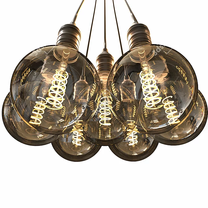 Loft Style 7-Light Edison LED Ceiling Lamp 3D model image 3