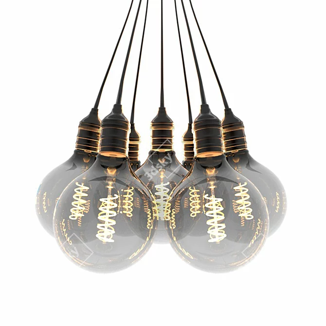 Loft Style 7-Light Edison LED Ceiling Lamp 3D model image 4