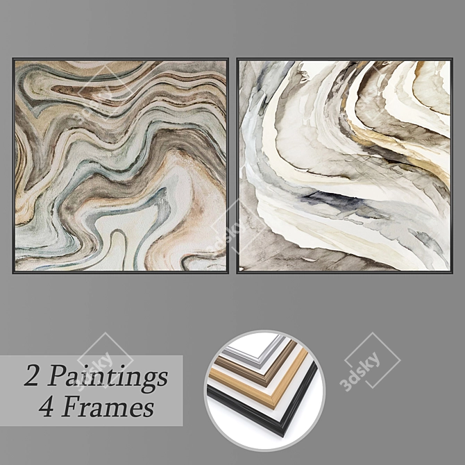 Title: Contemporary Wall Art Set - 2 Paintings, 4 Frame Options 3D model image 1