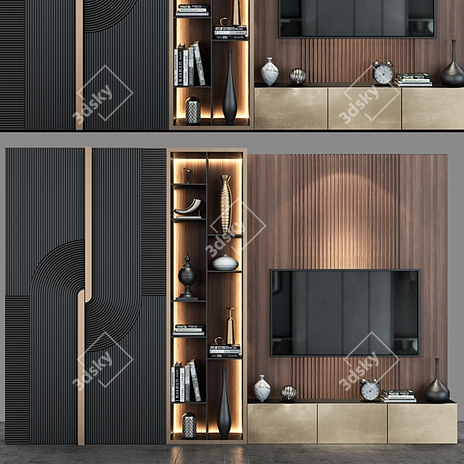 Modern TV Wall Set 76 3D model image 1