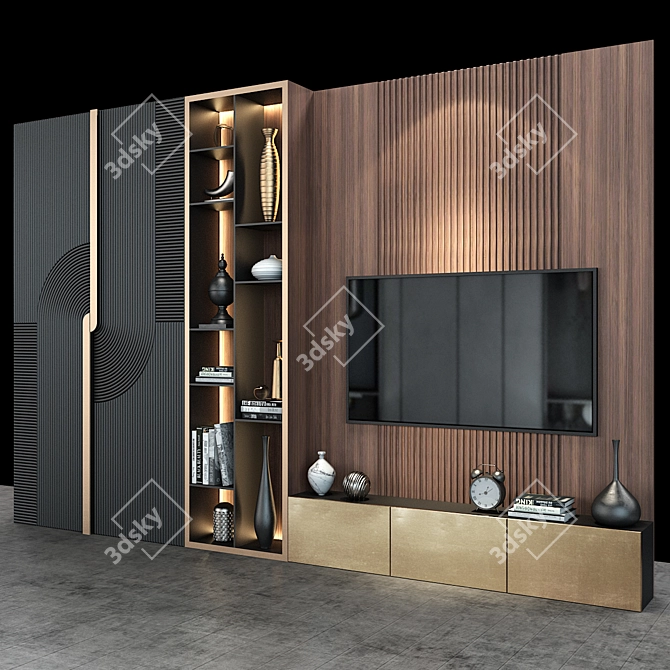 Modern TV Wall Set 76 3D model image 2