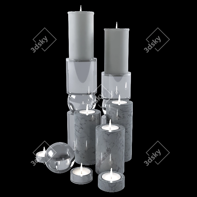 Elegant Marble Candleholder Set 3D model image 1