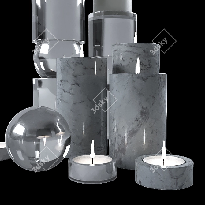 Elegant Marble Candleholder Set 3D model image 2