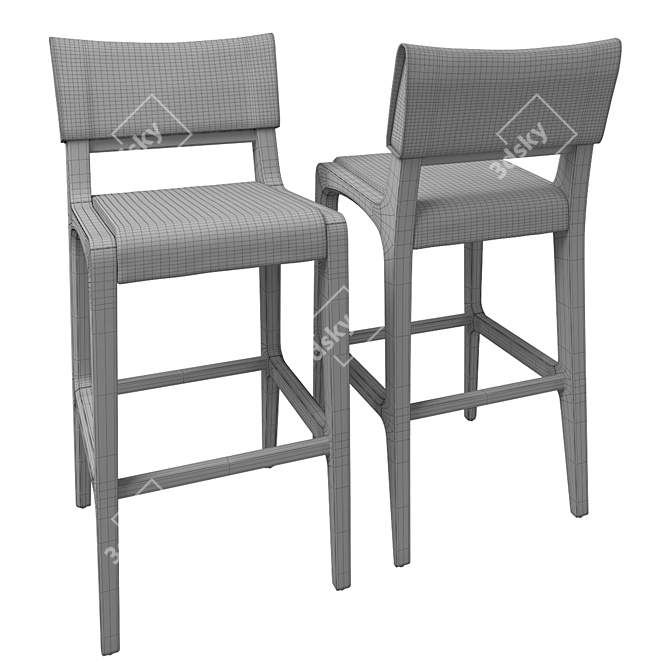 Sollos Anna Wood and Fabric Bar Stool 3D model image 5