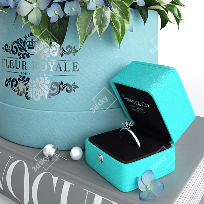 Blue Luxury Set: Manolo Pumps, Tiffany Ring, Vogue Book 3D model image 2