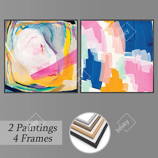 Abstract Wall Art Set with Multiple Frame Options 3D model image 1