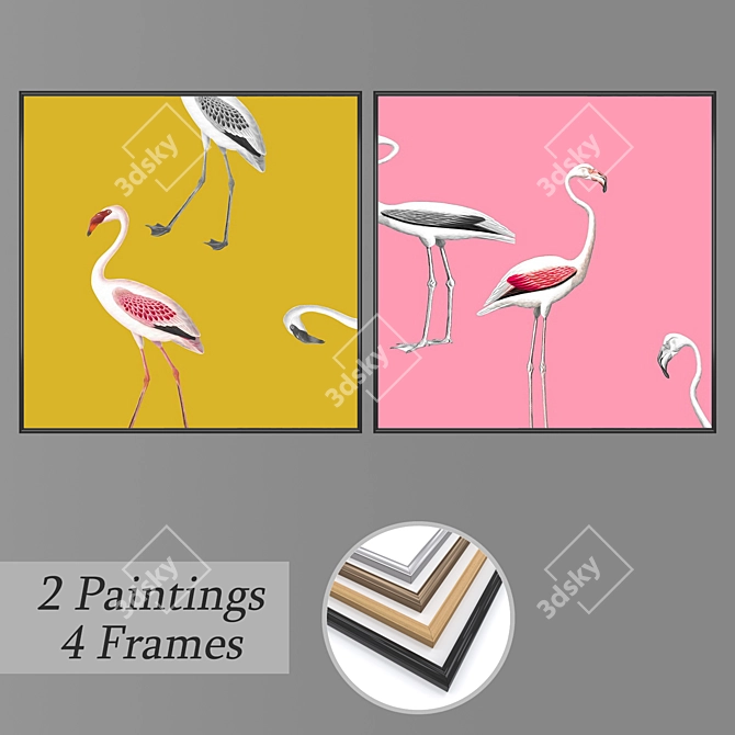 Elegant Framed Wall Art Set 3D model image 1