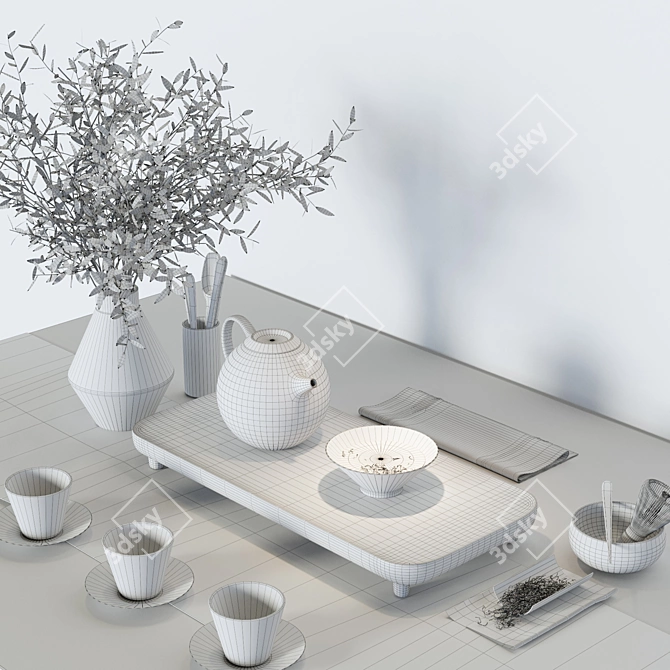 Elegant Tea Ceremony Set 3D model image 4