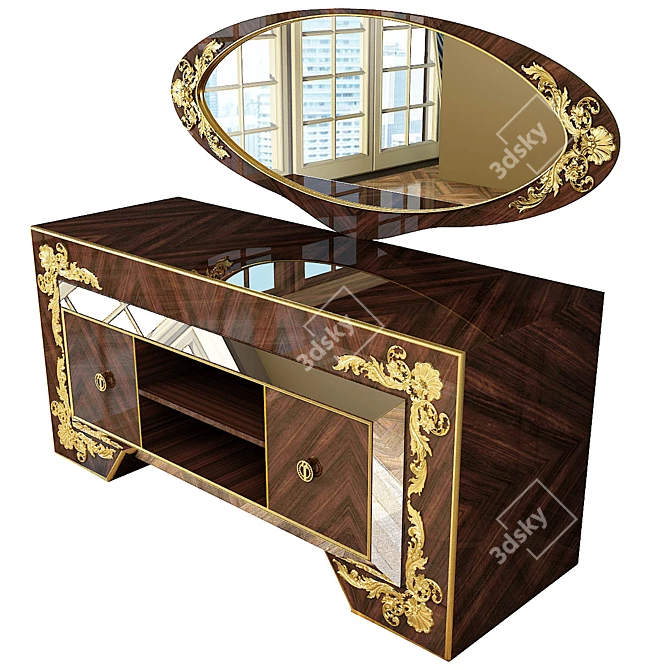 Classic Carved Mirrored Dresser 3D model image 2