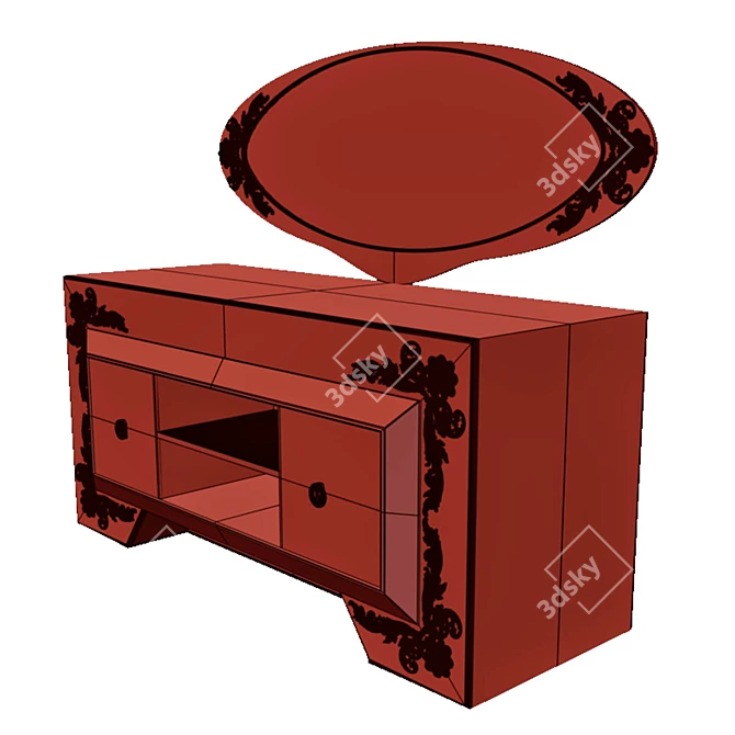 Classic Carved Mirrored Dresser 3D model image 5