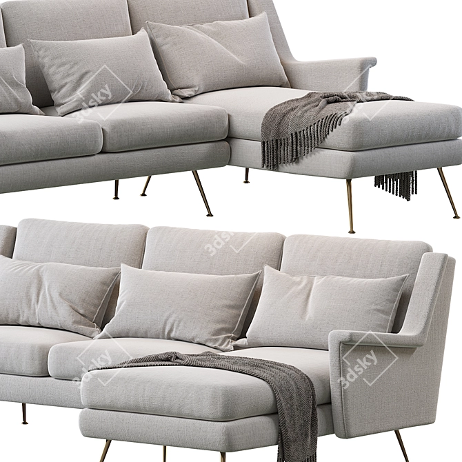 Carlo Mid-Century Chaise Sectional: Timeless Style 3D model image 3