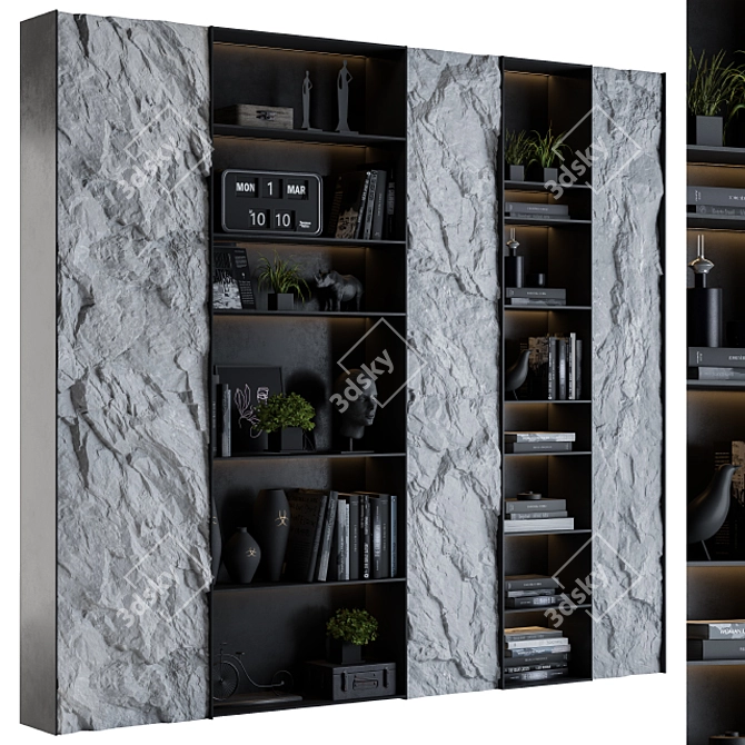 Rock Panel Black Display Cabinet 3D model image 1