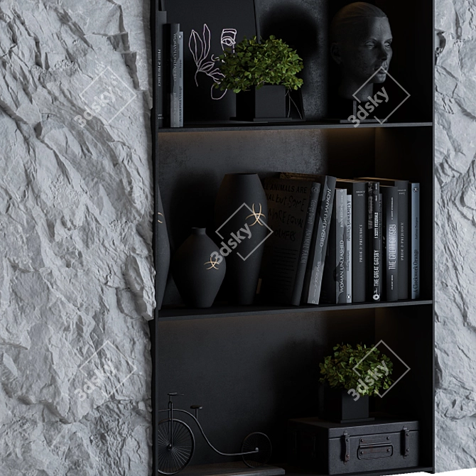 Rock Panel Black Display Cabinet 3D model image 2