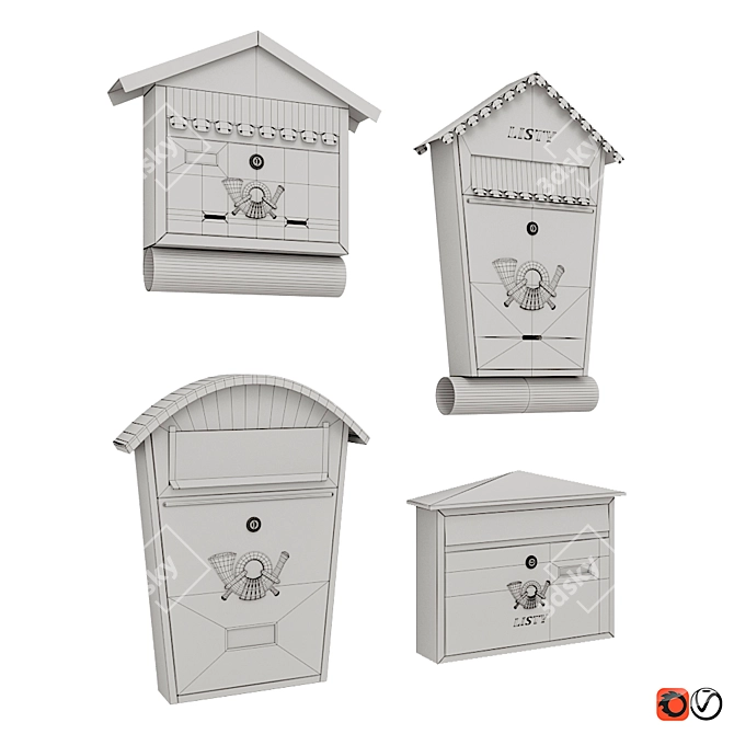 Decorative Wall Mailbox Set 3D model image 3