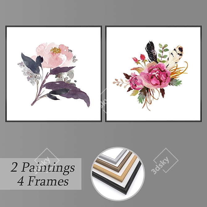 Modern Wall Art Set with Frame Options 3D model image 1