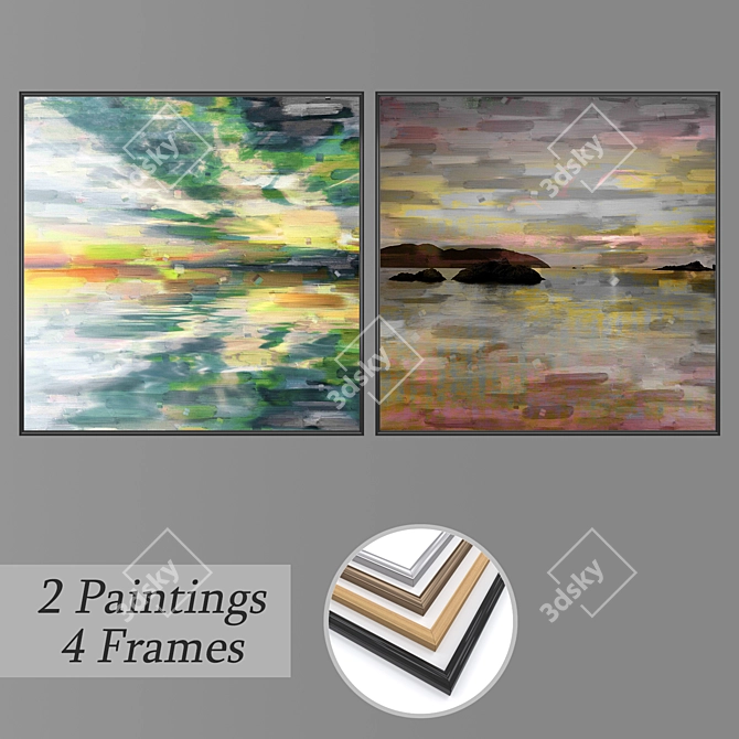 Artful Set: 2 Paintings with 4 Frames 3D model image 1