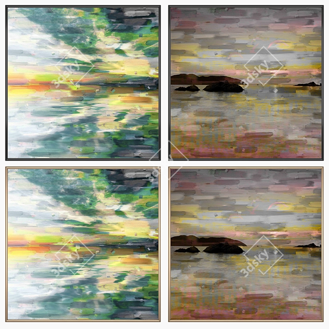 Artful Set: 2 Paintings with 4 Frames 3D model image 2