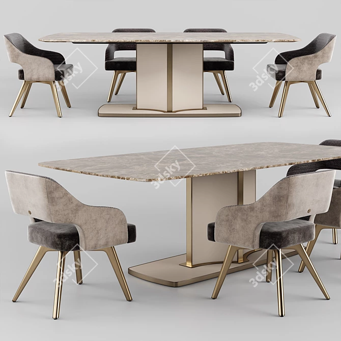Luxurious Voyage Marble Table & Adria Velvet Chair Set 3D model image 4