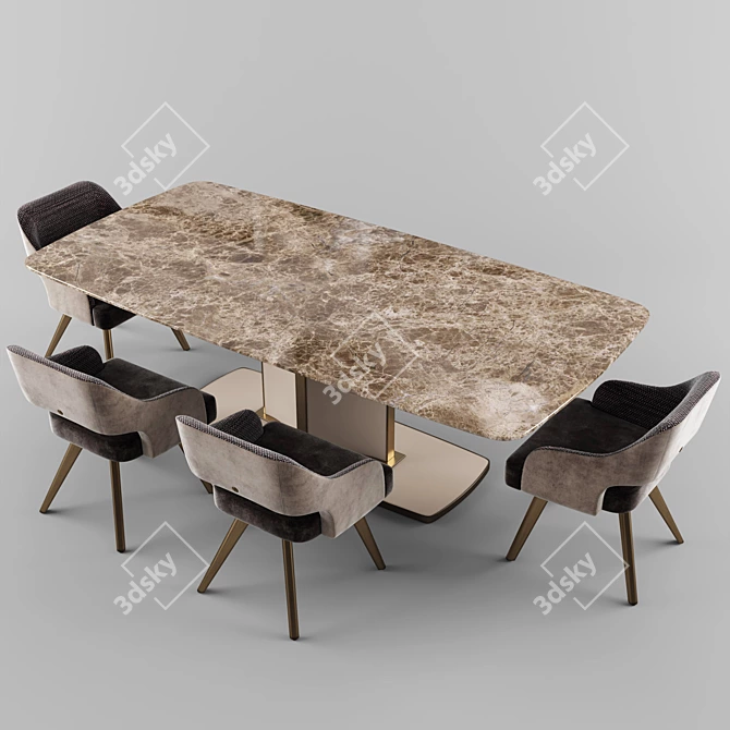 Luxurious Voyage Marble Table & Adria Velvet Chair Set 3D model image 5