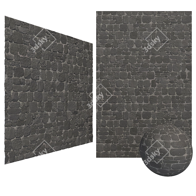 High-Res Black Stone Wall Brick Paving 3D model image 1