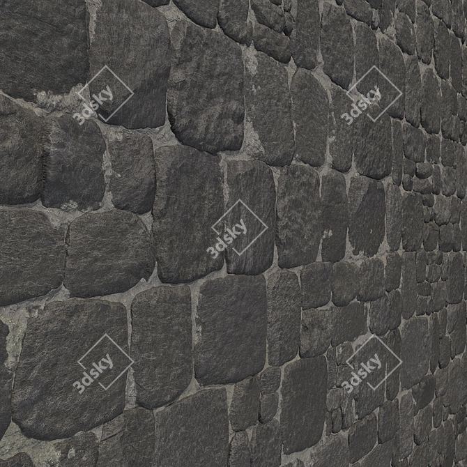 High-Res Black Stone Wall Brick Paving 3D model image 2