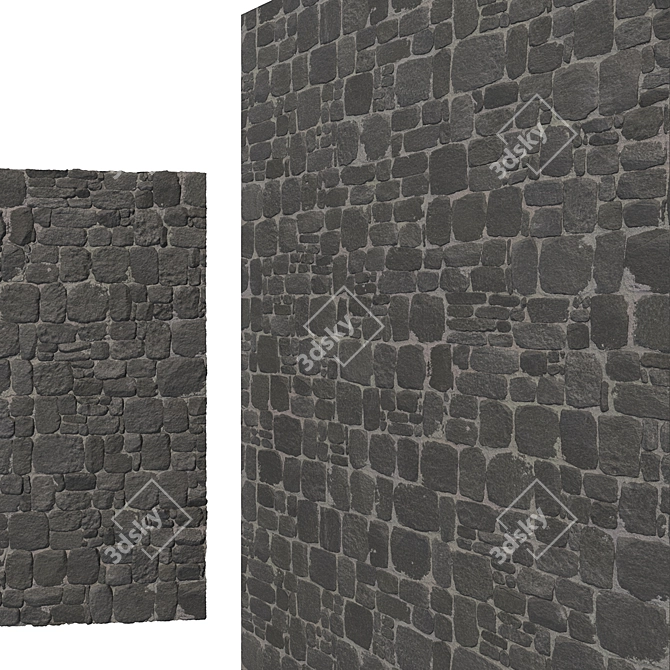 High-Res Black Stone Wall Brick Paving 3D model image 3