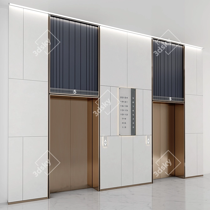 Sleek Elevator Lobby Design 3D model image 2