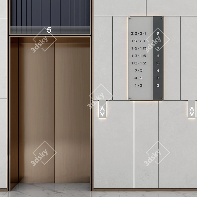 Sleek Elevator Lobby Design 3D model image 3