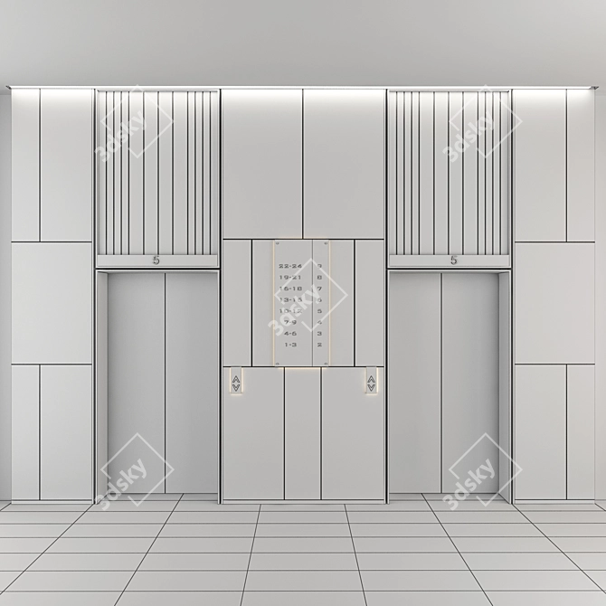 Sleek Elevator Lobby Design 3D model image 4