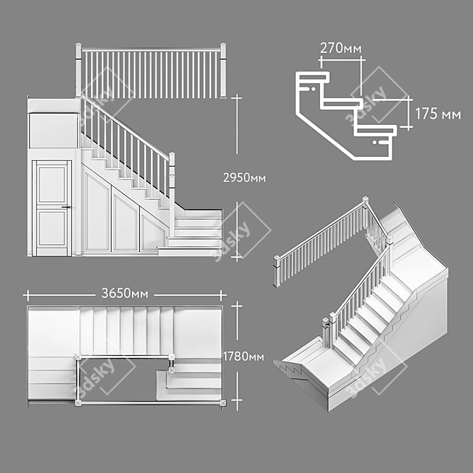 Compact Staircase with Hidden Pantry 3D model image 8