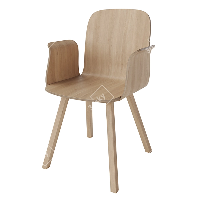 Elegant Palm Veneer Dining Chair with Armrest 3D model image 1