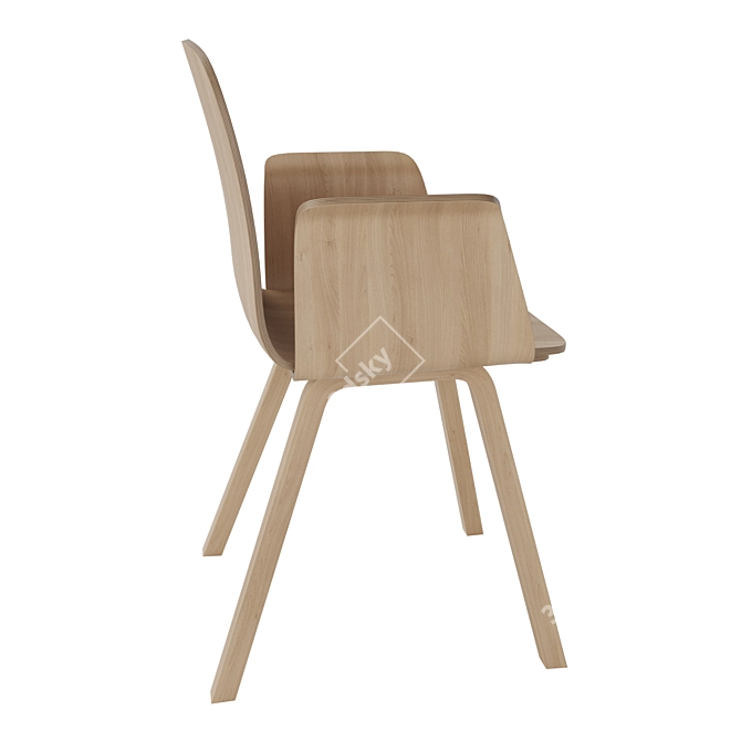 Elegant Palm Veneer Dining Chair with Armrest 3D model image 2
