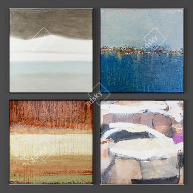 4-Piece Frame Set: 1000x1000mm Size, 2000px Textures 3D model image 1